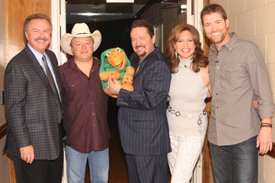 Charlie, Mark Chesnutt, Terry Fator, Lorianne and Josh Turner (left to right) after the Crook and Chase show on RFD-TV. 
Copyright Jim Owens Entertainment.
Photo by Karen Will Rogers.