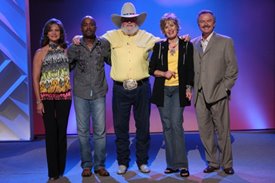Lorianne, Darius Rucker, Charlie Daniels, Janie Fricke and Charlie after the Crook and Chase show on RFD-TV.
Copyright Jim Owens Entertainment.
Photo by Karen Will Rogers. 