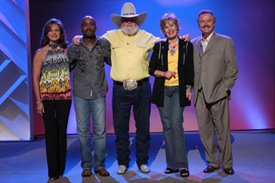 Lorianne, Darius Rucker, Charlie Daniels, Janie Fricke and Charlie after the Crook and Chase show on RFD-TV.
Copyright Jim Owens Entertainment.
Photo by Karen Will Rogers. 
