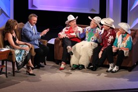 Lorianne and Charlie chat with Riders In The Sky on the Crook and Chase show on RFD-TV. 
Copyright Jim Owens Entertainment.
Photo by Karen Will Rogers.