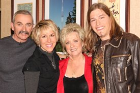 Aaron Tippin, Thea Tippin, Connie Smith and Jason Michael Carroll (left to right) backstage after the Crook and Chase show on RFD-TV. Copyright 2008 Jim Owens Entertainment. Photo by Karen Will Rogers.
