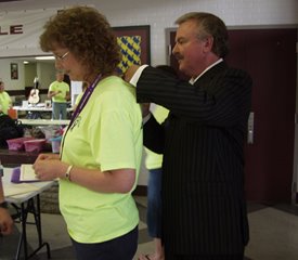 Charlie signs autographs for workers in Rogersville, TN   Photo by Cassandra Mosley of the Rogersville Review