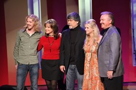 Bucky Covington, Lorianne, Randy Owen, Miranda Lambert, Charlie (Left to Right) on CROOK & CHASE ON RFD-TV 
@Jim Owens Entertainment, Inc.
Photo by: Karen Will Rogers 