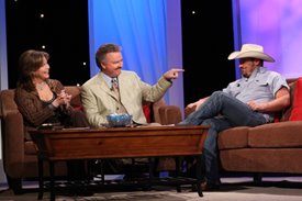 Chris Cagle with Lorianne and Charlie on the Crook & Chase show on RFD-TV. 
Copyright Jim Owens Entertainment. Photo by Karen Will Rogers.
