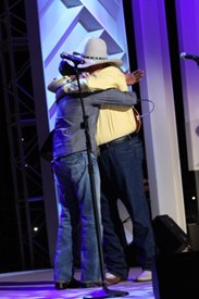 Darius Rucker and Charlie Daniels hug after a performance on the Crook and Chase show on RFD-TV.
Copyright Jim Owens Entertainment.
Photo by Karen Will Rogers.