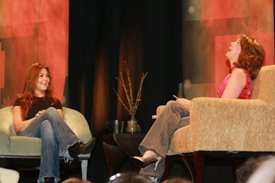 Gretchen Wilson and Lorianne share a laugh on CMA Celebrity Close Up from 2008. Photo by David Vestpie, Copyright 2008 Great American Country. 