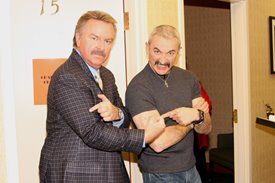 Aaron Tippin with Charlie backstage after the Crook and Chase show on RFD-TV. Copyright Jim Owens Entertainment. Photo by Karen Will Rogers.
