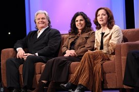 Ricky Skaggs and Sharon and Cheryl White on the Crook and Chase show on RFD-TV.
Copyright Jim Owens Entertainment.
Photo by Karen Will Rogers. 