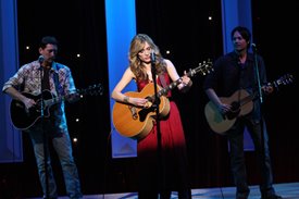 Jennifer Hanson performs on the Crook & Chase show on RFD-TV. 
Copyright Jim Owens Entertainment. Photo by Karen Will Rogers.