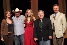Lorianne Crook, Chris Cagle, Jennifer Hanson, John Conlee and Charlie Chase (left to right)after the Crook & Chase show on RFD-TV. 
Copyright Jim Owens Entertainment. Photo by Karen Will Rogers.