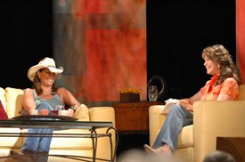 Lorianne Crook interviews Terri Clark on CMA Celebrity Closeup at the Ryman Auditorium during the CMA Music Fest in Nashville, TN. Copyright 2007, Great Amerian Country (GAC). Photographer: Crystal Martin.