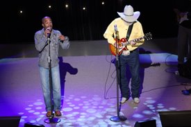 Darius Rucker and Charlie Daniels perform on the Crook and Chase show on RFD-TV.
Copyright Jim Owens Entertainment.
Photo by Karen Will Rogers.